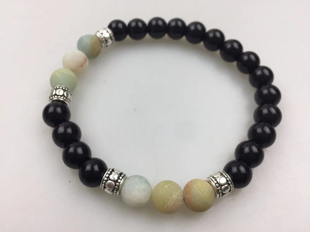 Модный браслет из натурального камня для мужчин и женщин 8 мм черный оникс