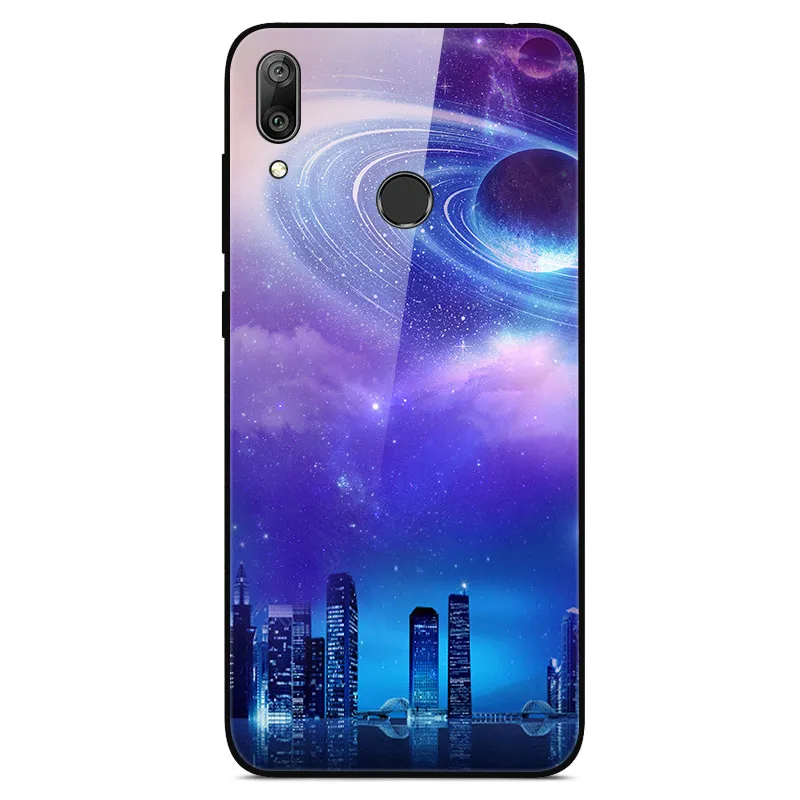 Синий Для huawei Y7 чехол из твердого закаленного стекла окрашенный задний бампер для huawei Y7 Y 7 Y7 Prime Pro чехол из закаленного стекла - Цвет: Синий