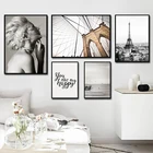 Простой черно-белый город башня морской пейзаж A4 холст с рисунком постер Картина декор для спальни гостиной