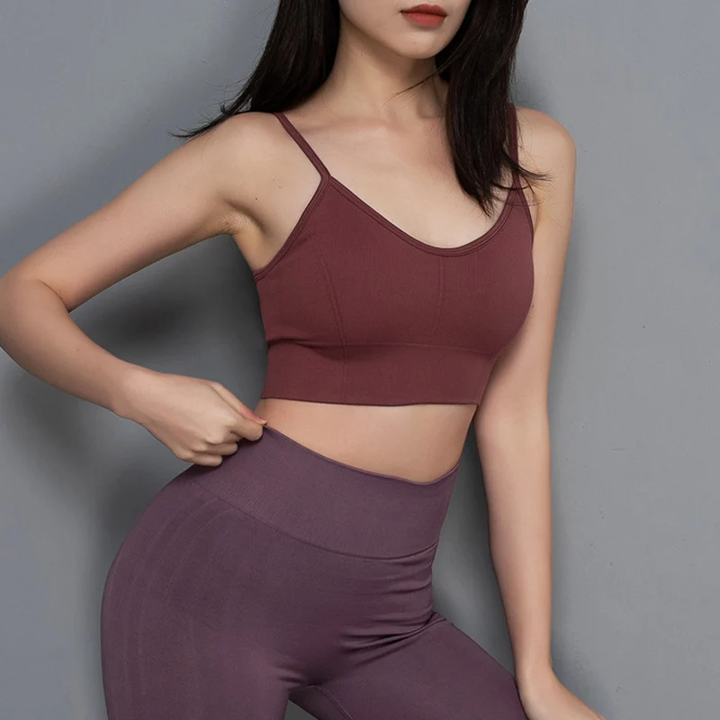 Бесшовный Женский спортивный бюстгальтер Топ для фитнеса регулируемый плечевой