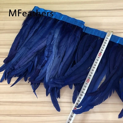 royal blue 2 метра шампанского декоративные петушиные перья 35-40 см DIY куриное перо бахрома пришиты на атласную лента рождественские украшения полоски ремесло - Цвет: royal blue