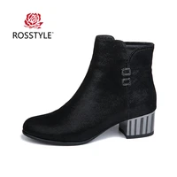 rosstyle comfortable round toe mid heels women boots woman spring autumn cool black metal zipper leather boots max size35 40 b6