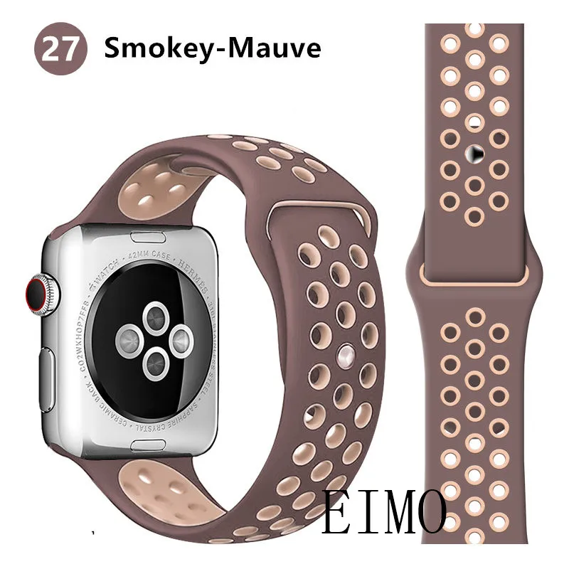 Smokey Mauve 27 Ремешок для apple watch 5 4 band iwatch series 4 3 2 correa apple watch 42 мм 38 мм 44 мм 40 мм силиконовый браслет pulseira ремешок для часов - Цвет ремешка: Smokey Mauve 27