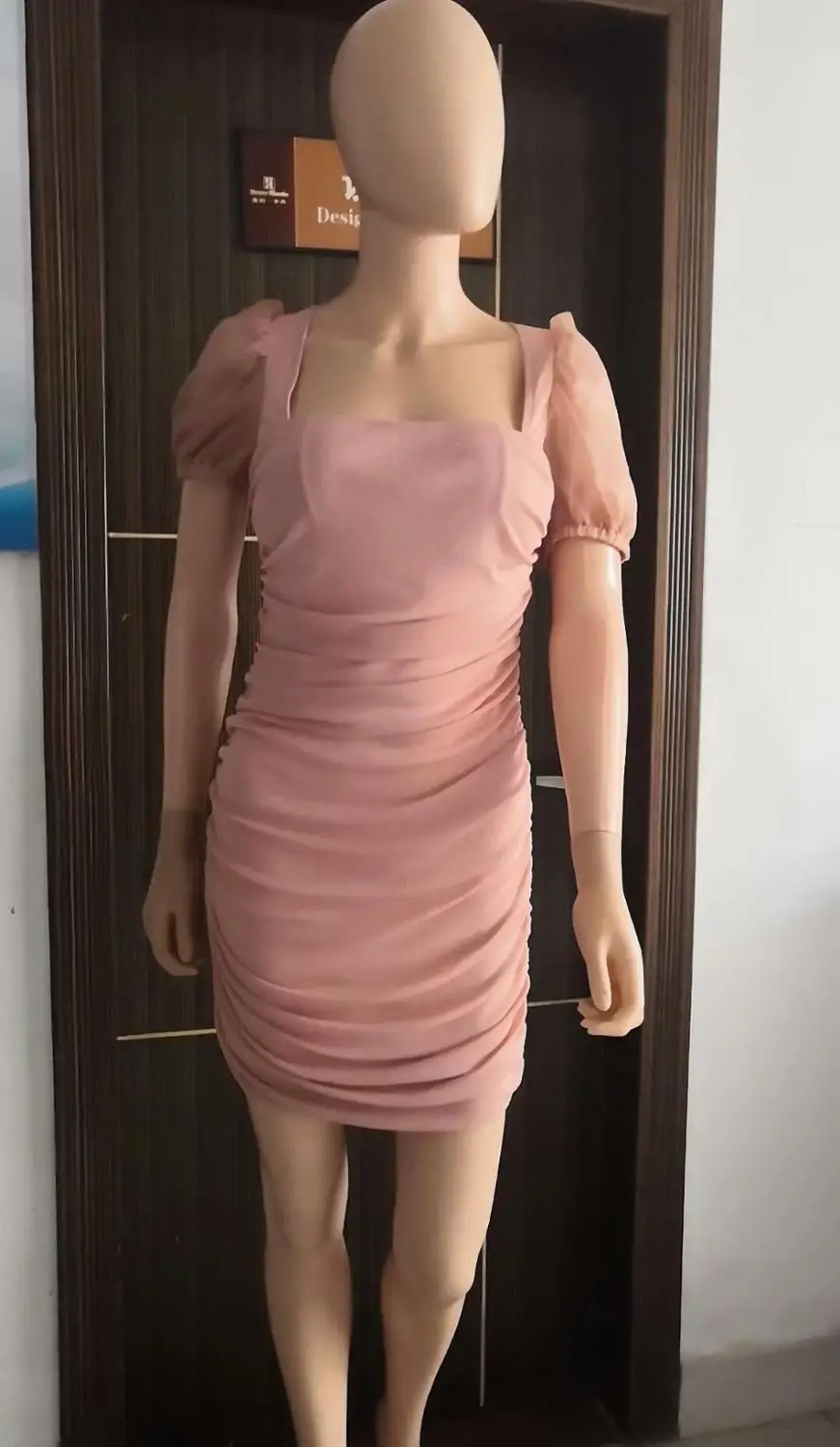 

2019 New Women pink lace square collar short sleeve dress Bodycon Celebrity evening Party vestidos Bandage dresses
