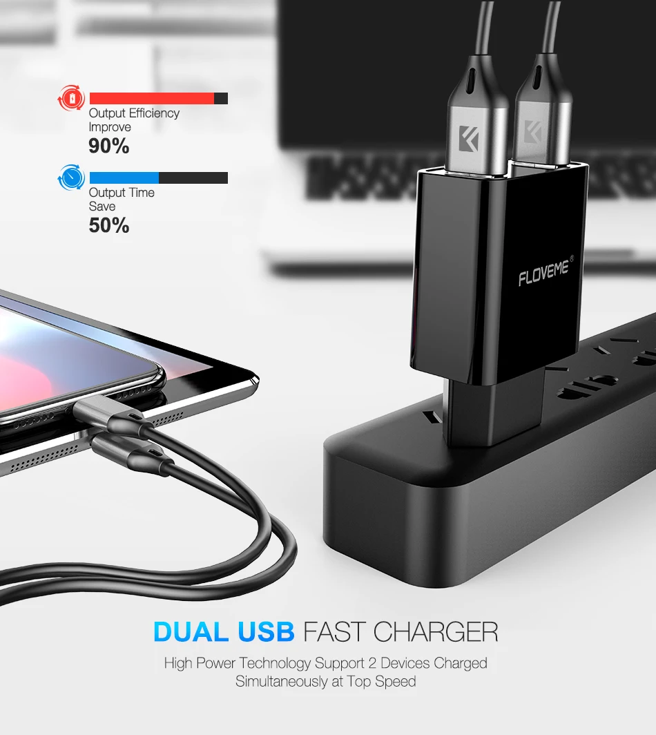 Зарядка для телефон Floveme зарядное устройство 2-Порты USB ЕС Plug телефон Зарядное устройство для iPhone X Samsung S8 Xiaomi LED Дисплей стены Зарядное устройство двойной зарядка через USB