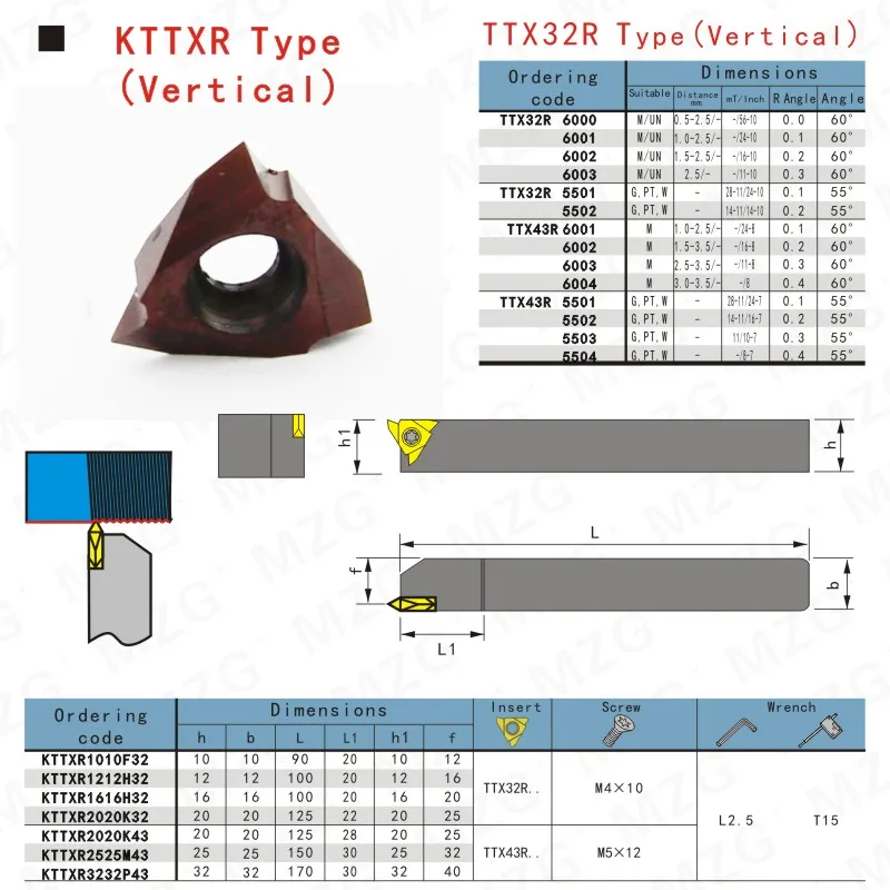 MZG TTX32R 6001 6002 6005 ZM856 нержавеющая сталь CNC Резьбонарезной инструмент сменный цемент Карбид вертикальный винт Резьбовая вставка