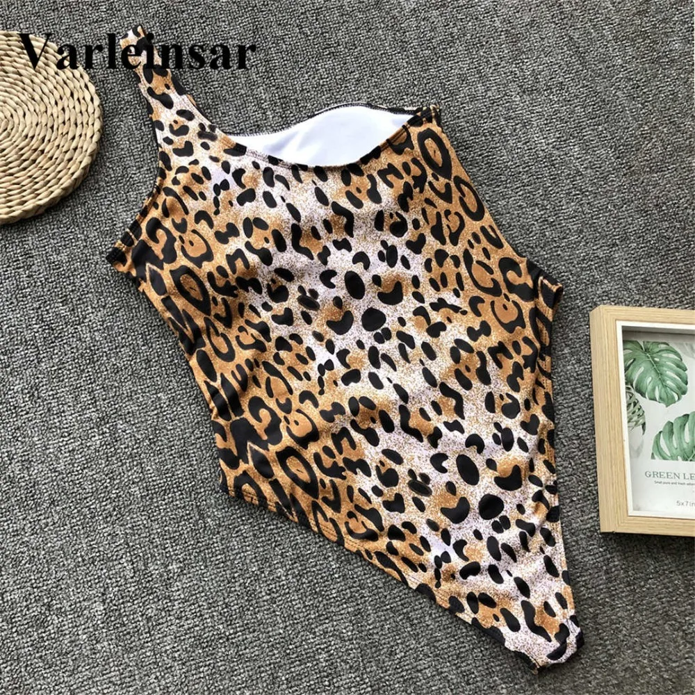 Sexy Leopard One Shoulder Piece Swimsuit Women Swimwear Female Bather High Waist Bathing Suit Swim Wear Monokini V1211 | Спорт и