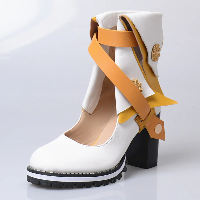 

Prova Perfetto 2017 New Design British Academic Style Chunky Hight Heel Hollow Out Boots Mixed Colors Round Toe Retro Rome Shoes