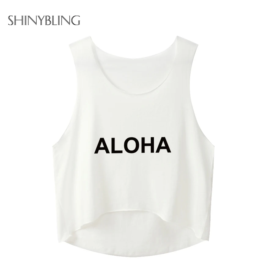 S XL Костюмы Для женщин Летняя хлопковая майка письмо печати Aloha белый черный