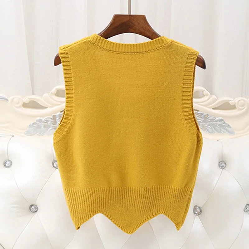Women Sleeveless O Neck Knitted Pullover Vest Loose Sweater Fashion Short Girl Pull Jumper | Женская одежда