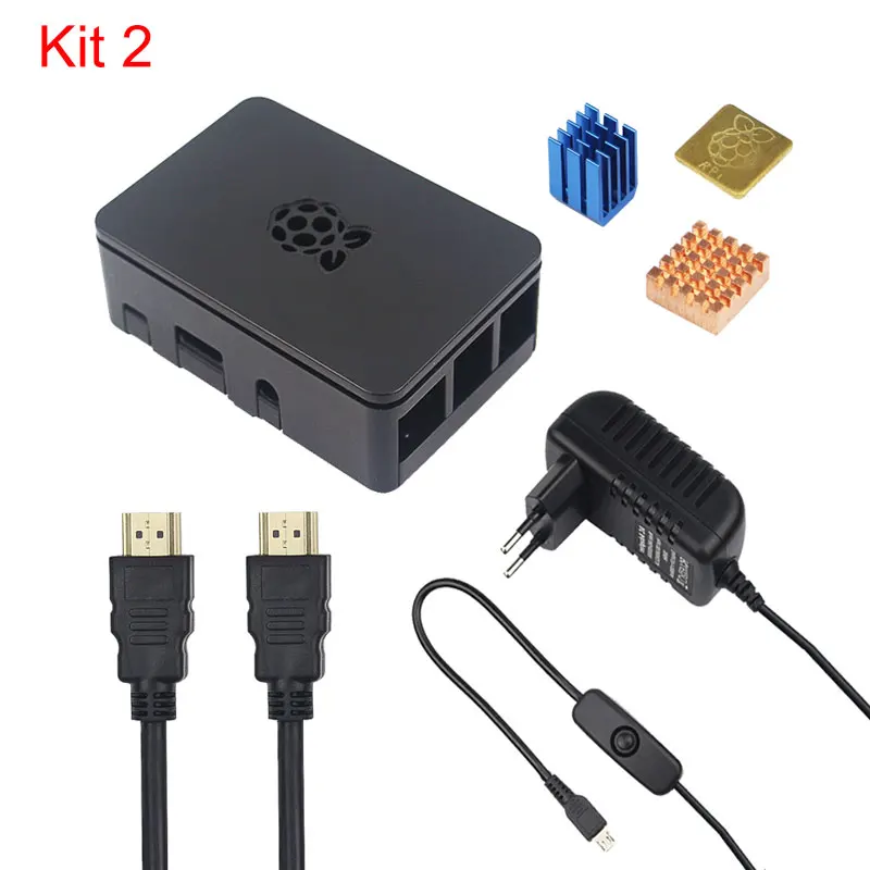 Raspberry Pi 3 Model B+ Plus ABS Чехол комплект+ sd-карта 16 32 ГБ+ адаптер питания 3A+ радиаторы+ кабель HDMI+ 40pin GPIO кабель платы - Цвет: Kit 2