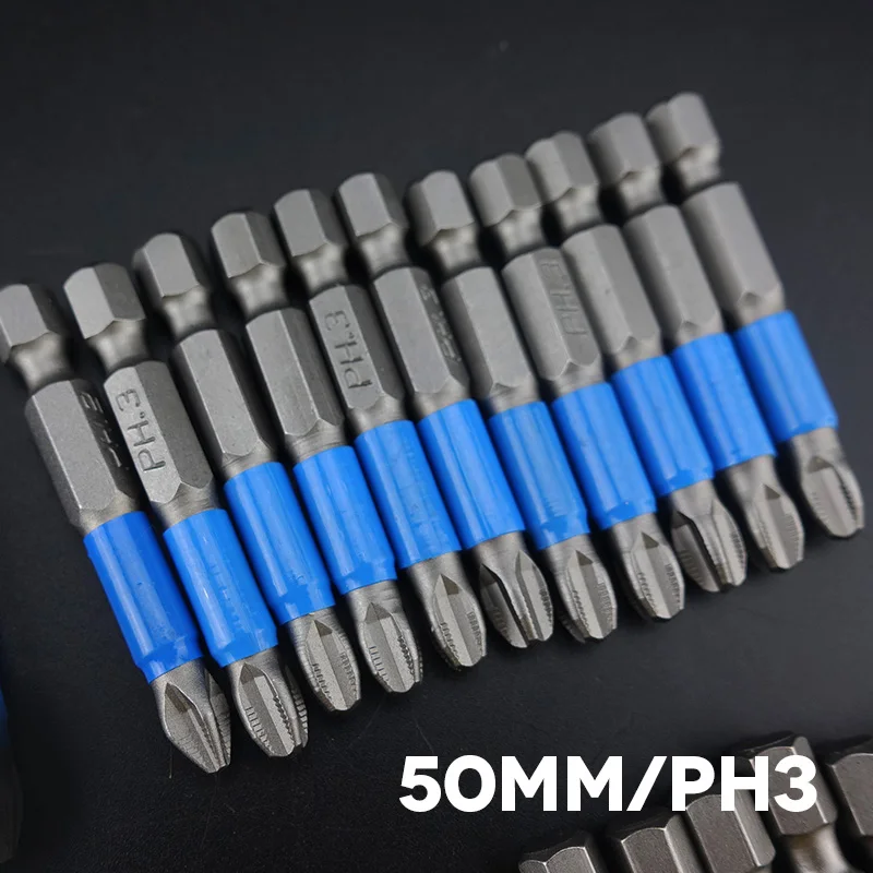 50mm PH3 10 шт./лот 50 мм GCr15 биты pozidrive шестигранные хвостовиком противоскользящие отвертки биты Магнитная Одна Головка PZ1/PZ2/PZ3 - Цвет: 50mm PH3