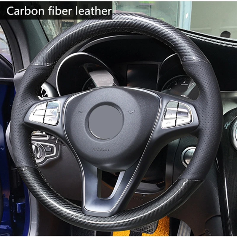 GKMHiR DIY Черный углеродного волокна Кожаный чехол рулевого колеса автомобиля для