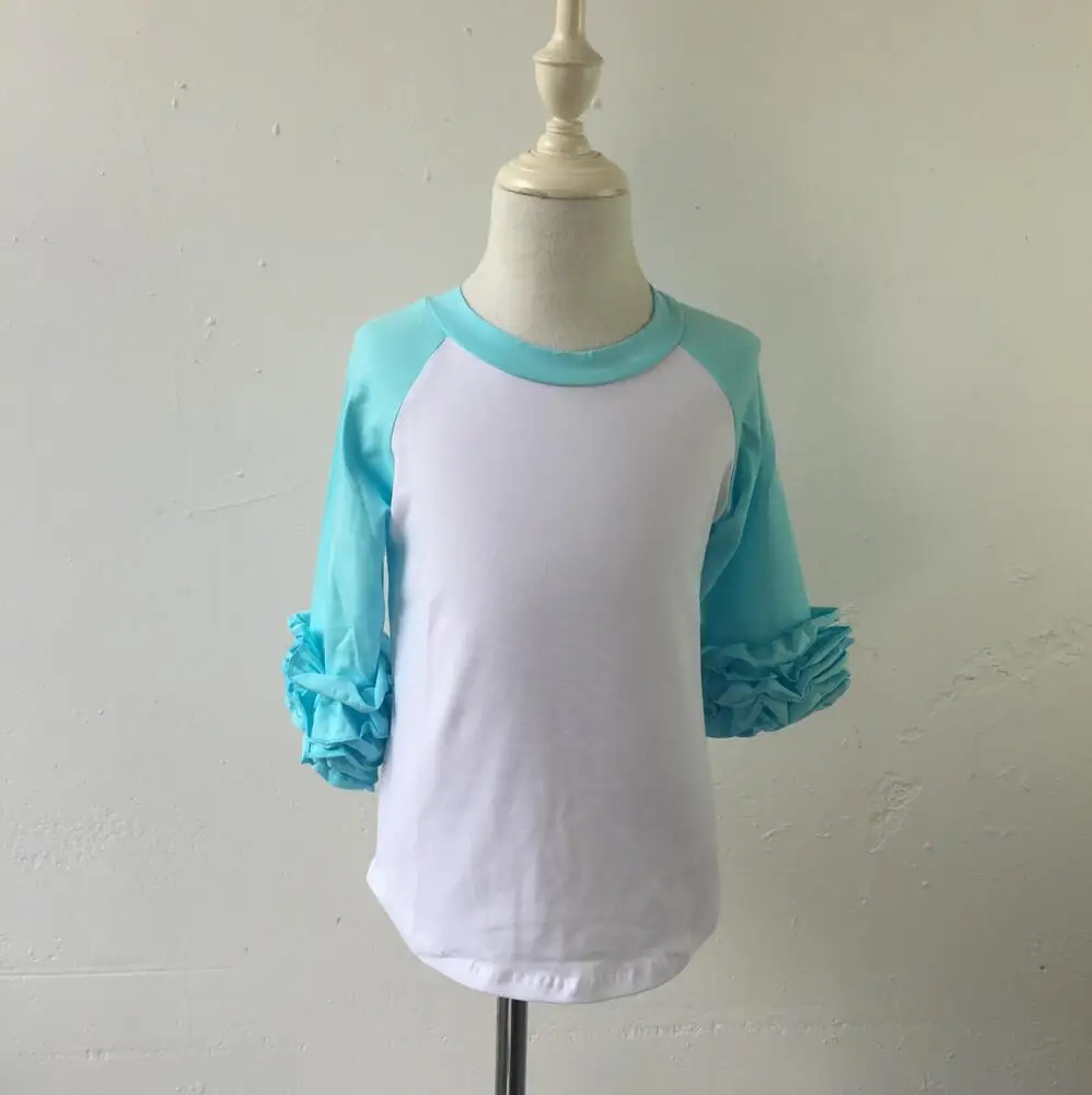 

Hot Selling Comfortable Long Sleeve Ruffle Raglan Top Girl Shirt Blouse Long Shirts Sky Blue Raglan Sleeve Icing Raglan Shirts