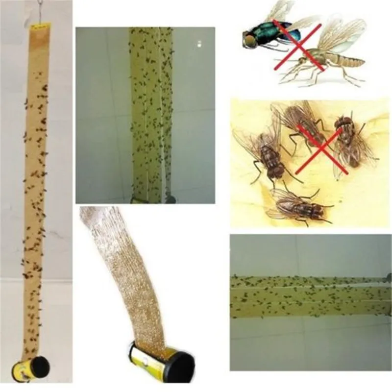 4 рулона насекомых ошибках FLY клей Бумага Catcher ловушка лента полоса липкая