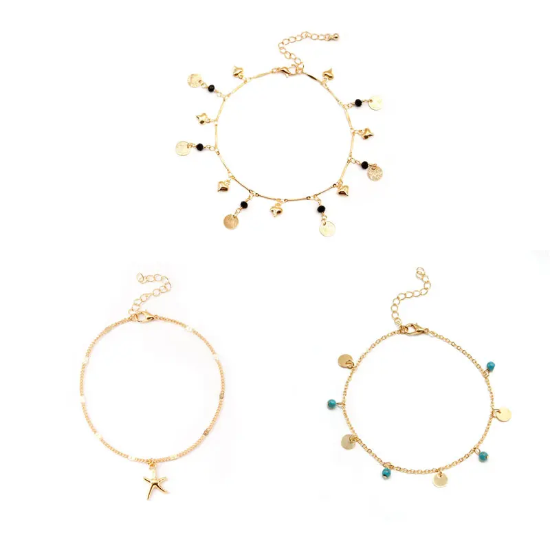 3 шт./лот лето бохо золотые пляжные ножные браслеты аксессуары для браслетов