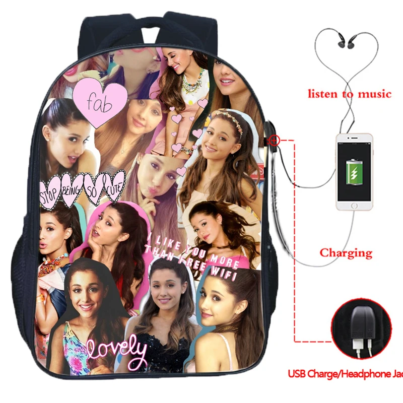Красивый рюкзак Ariana Grande с USB-зарядкой для ноутбука USB популярный школьный женщин