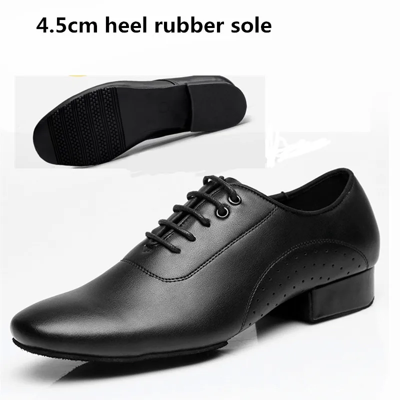 black 4.5cm outdoor Genuine Leather Men Latin Ballroom Dance Shoes Black Modern Square Dance Shoes Low Heel 3cm Adult Male Dance Shoe Indoor Outdoor - Цвет: black 4.5cm outdoor