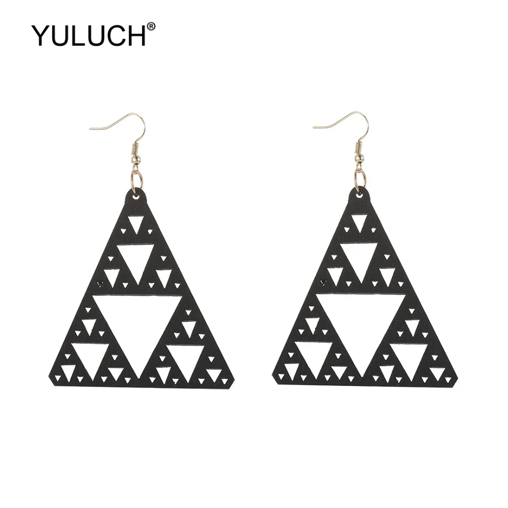 YULUCH 2019 новый дизайн 5 цветов модные деревянные полые треугольные висячие серьги