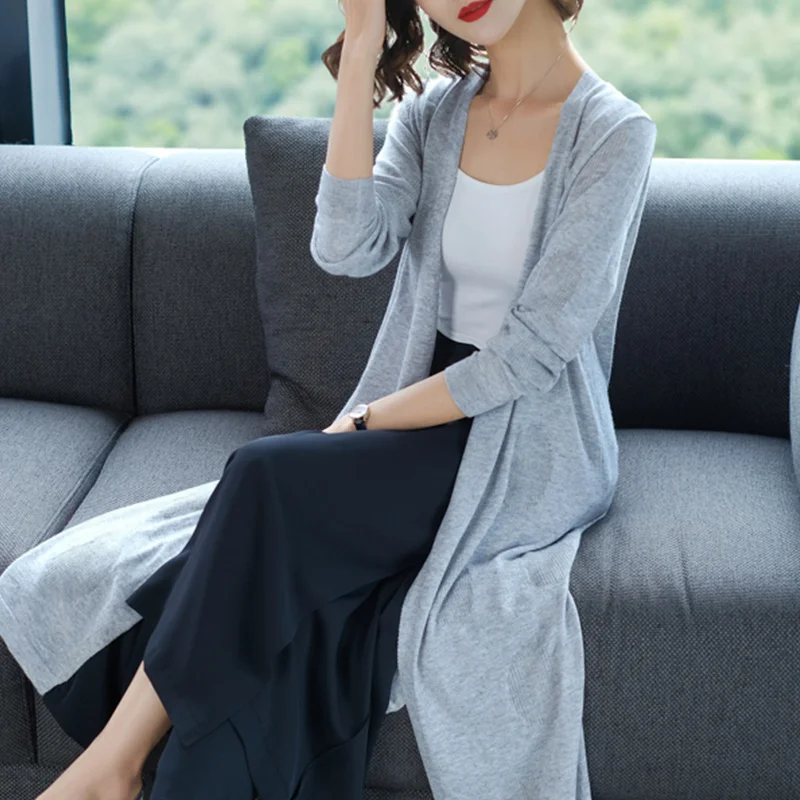 2XL Brand Long Irregular Cardigan 2019 Spring Women OL Commuter Gray Knit New Solid Color Wool-blended Female |