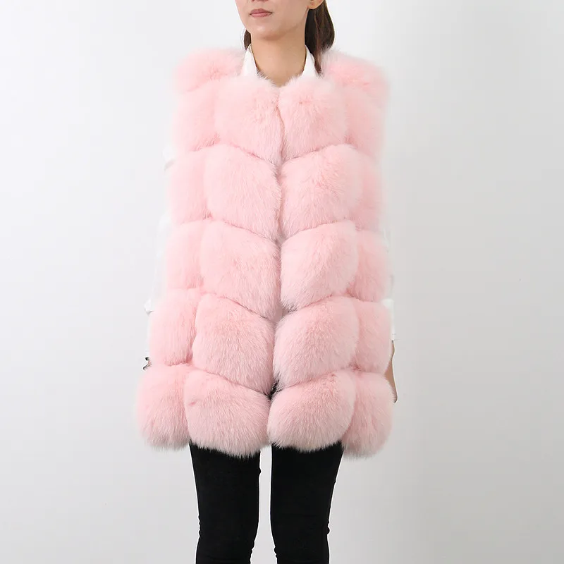 pink QIUCHEN PJ8046 натуральный Лисий мех женский зимний жилет толстый 70 см длинный жилет с круглым вырезом женский модный жилет высокое качество натуральный мех жилет Горячая Распродажа - Цвет: pink