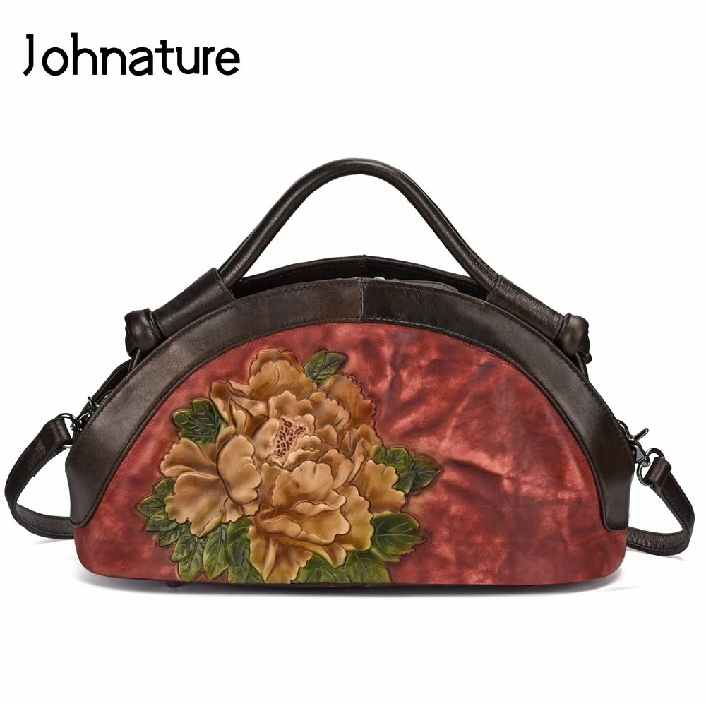 Женская винтажная сумка из натуральной кожи Johnature однотонная через плечо с
