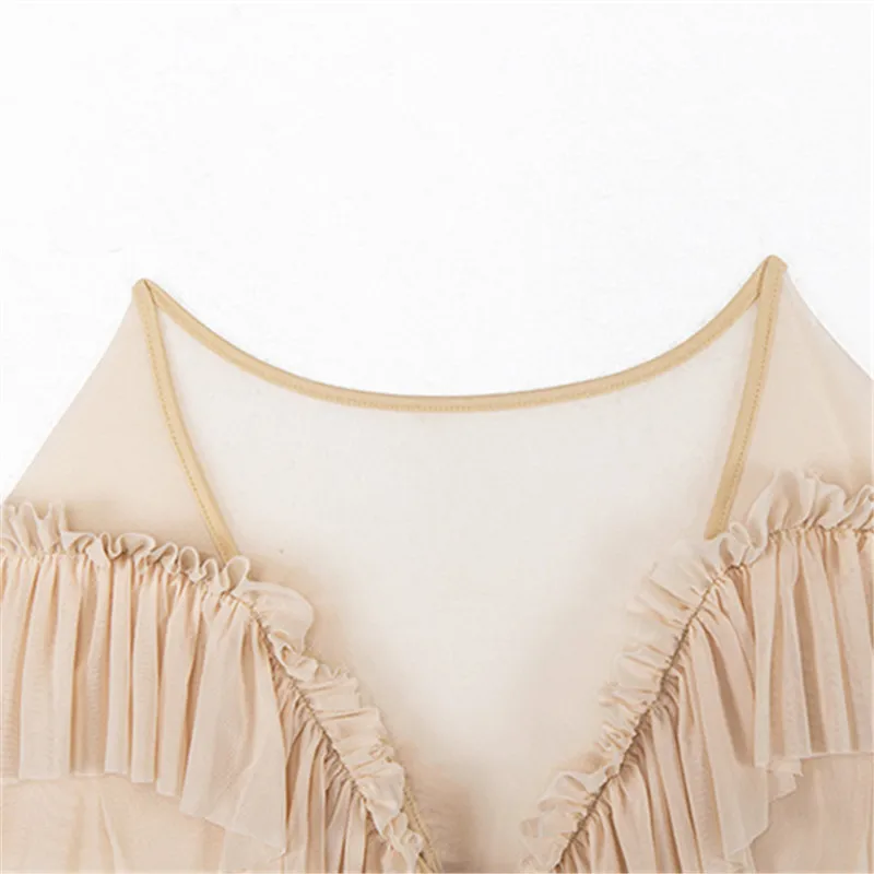 NCLAGEN Летние Элегантные пикантные Ruched оборками Слои Low Cut бюст боди с длинным рукавом Тонкий Дикий Babe обтягивающие женские комбинезоны