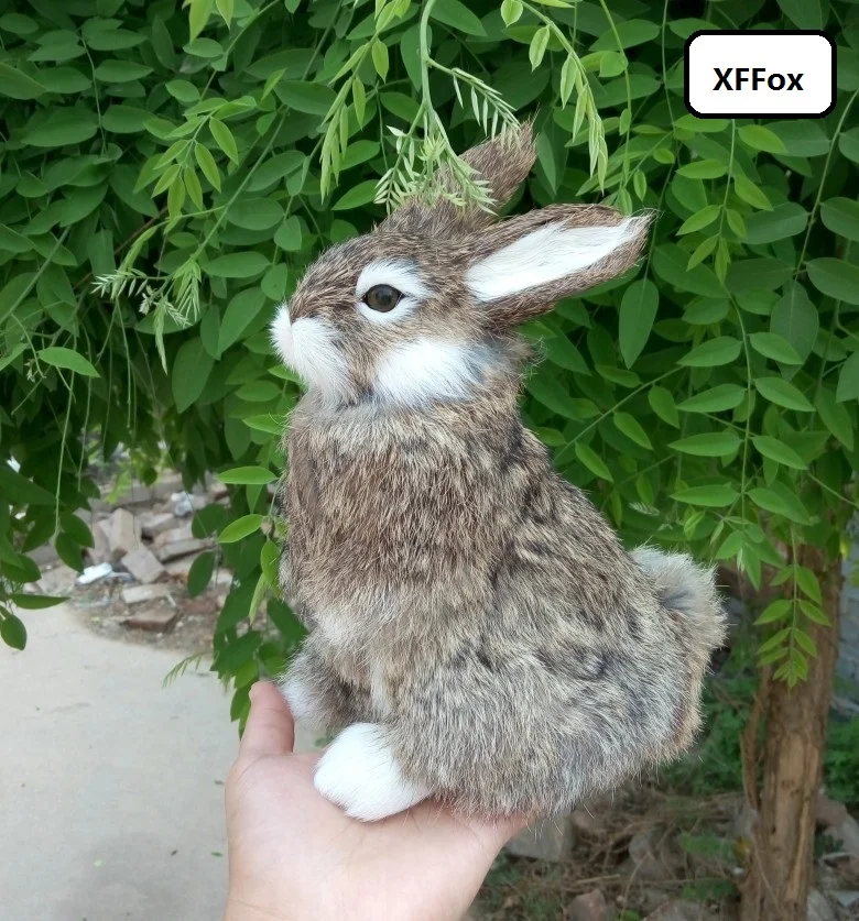 

new creative real life sitting rabbit model plastic&furs khaki rabbit doll gift about 22x16cm xf1996
