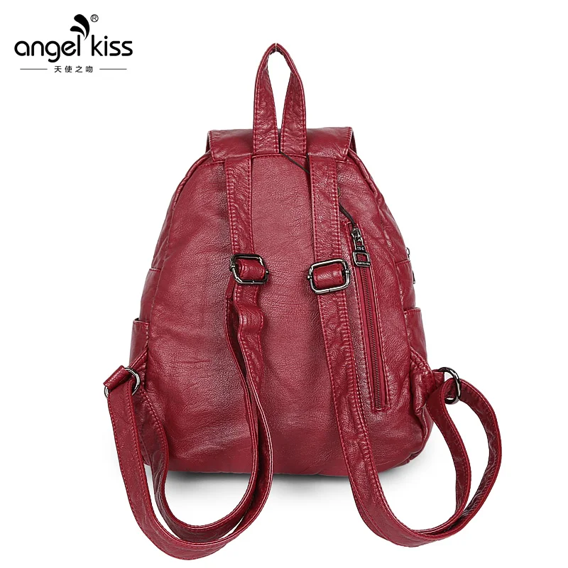 Angelkiss мягкая моющая из искусственной кожи рюкзак для Для женщин Сплошной Винтаж