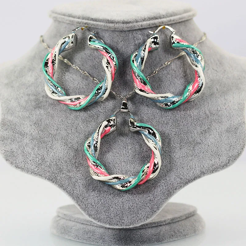 Earrings Necklace 03 Большой золотой обруч серьги набор женские Бижутерия Набор золотое свадебное ожерелье кулон набор можная эмалированная бижутерия ST049 - Окраска металла: Earrings Necklace 03
