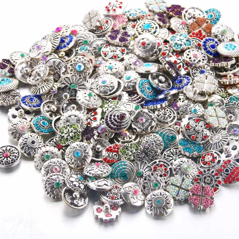 10pcs/lot Wholsale 18mm Snap Jewelry Mixed Round Metal Rhinestone Buttons Fit Bracelet Bangles Necklaces 0061 | Украшения и