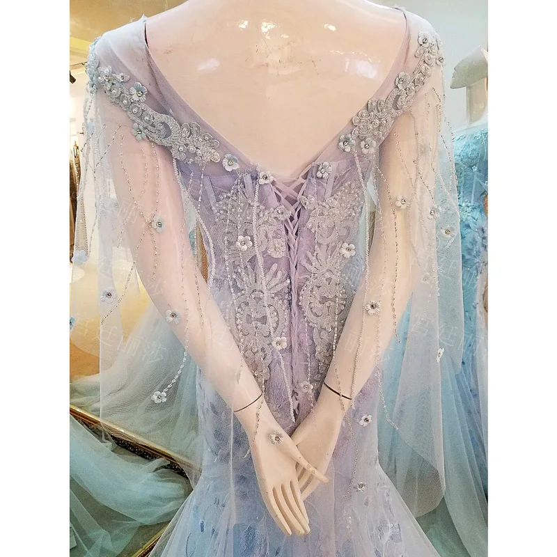 2015 Robe De Soiree светло-Синяя Русалка Аппликация вечернее платье без рукавов с