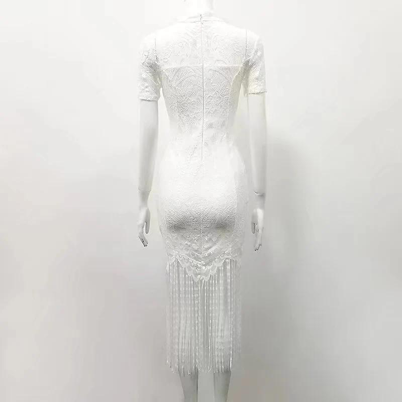 Высококачественное белое кружевное Бандажное платье из вискозы с коротким
