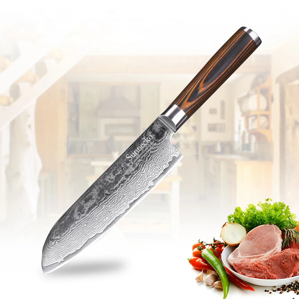 Sunnecko " дюймов Santoku Ножи Кухня ножей режущего инструмента из дамасской стали высокое качество VG10 стальная бритва острое лезвие 59-60HRC твердость