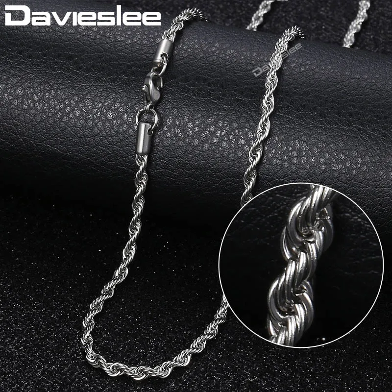 KN417 Davieslee, цепочка, ожерелье s для мужчин, нержавеющая сталь, серебро, Роло, пшеница, коробка, змейка, цепочки, мужское ожерелье, классика, 3 мм, 18-26 дюймов, LKNN1 - Окраска металла: KN417