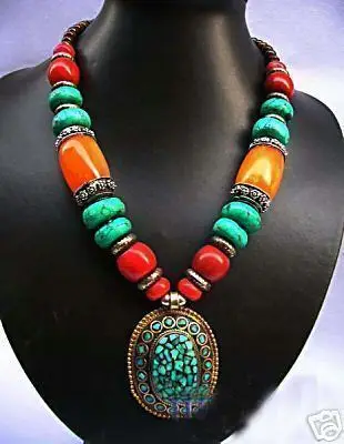 Ручной работы Серебряный тибетский Будда Красный коралл ожерелье из каменных