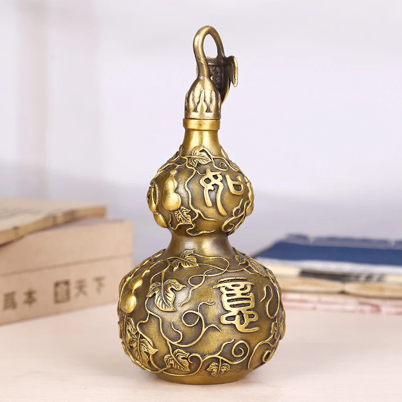 Меди искусства благоприятный тыква виноградные листья Домашнего Интерьера Шуй