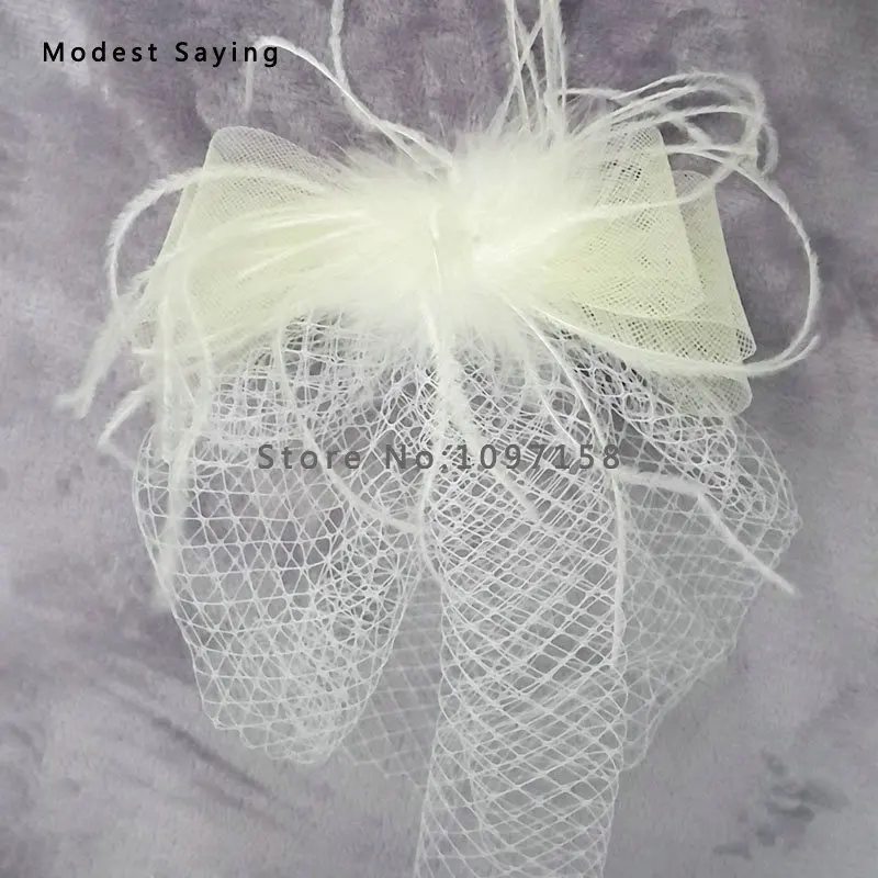 Винтажная Фата цвета слоновой кости с перьями для птиц свадебная фата бантом 2017