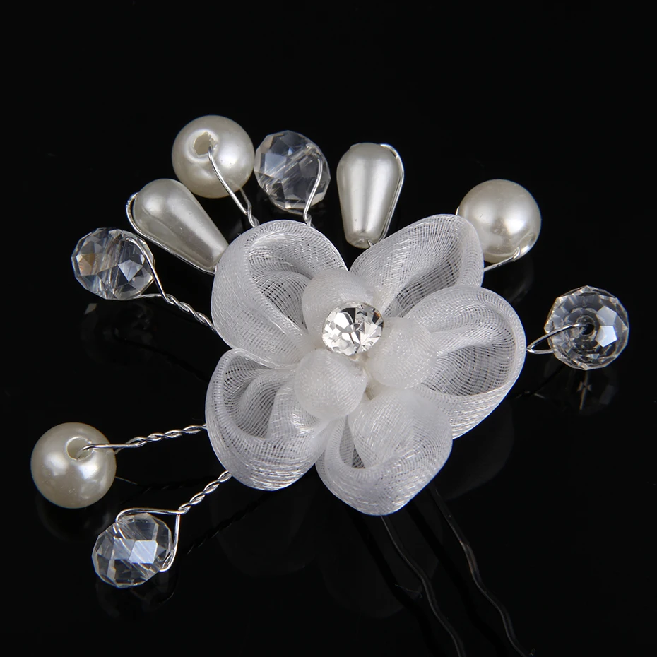5pcs Romantic Hairpin Hairwear White Crystal Hairpins Simulated Pearl Girls Tiara Crown Jewelry Bridal Hair Clipsfor women | Украшения и