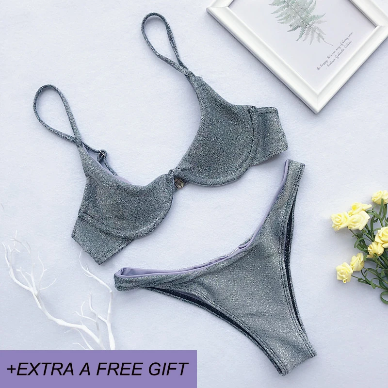 Красный комплект бикини, новинка, блестящий купальник из ткани, красный купальник из двух частей, женский топ с лямкой через шею, Одноцветный купальник, бикини, купальники, пляжная одежда - Цвет: photo