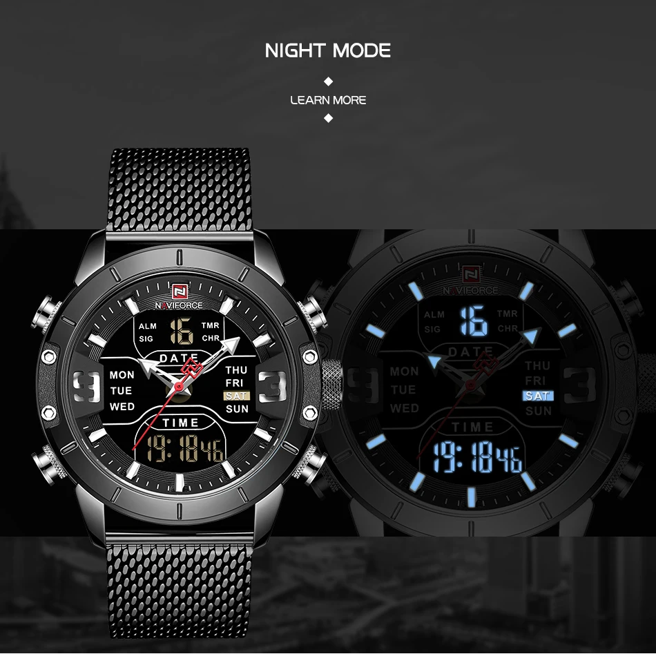 Часы NAVIFORCE мужские спортивные аналоговые цифровые из нержавеющей стали