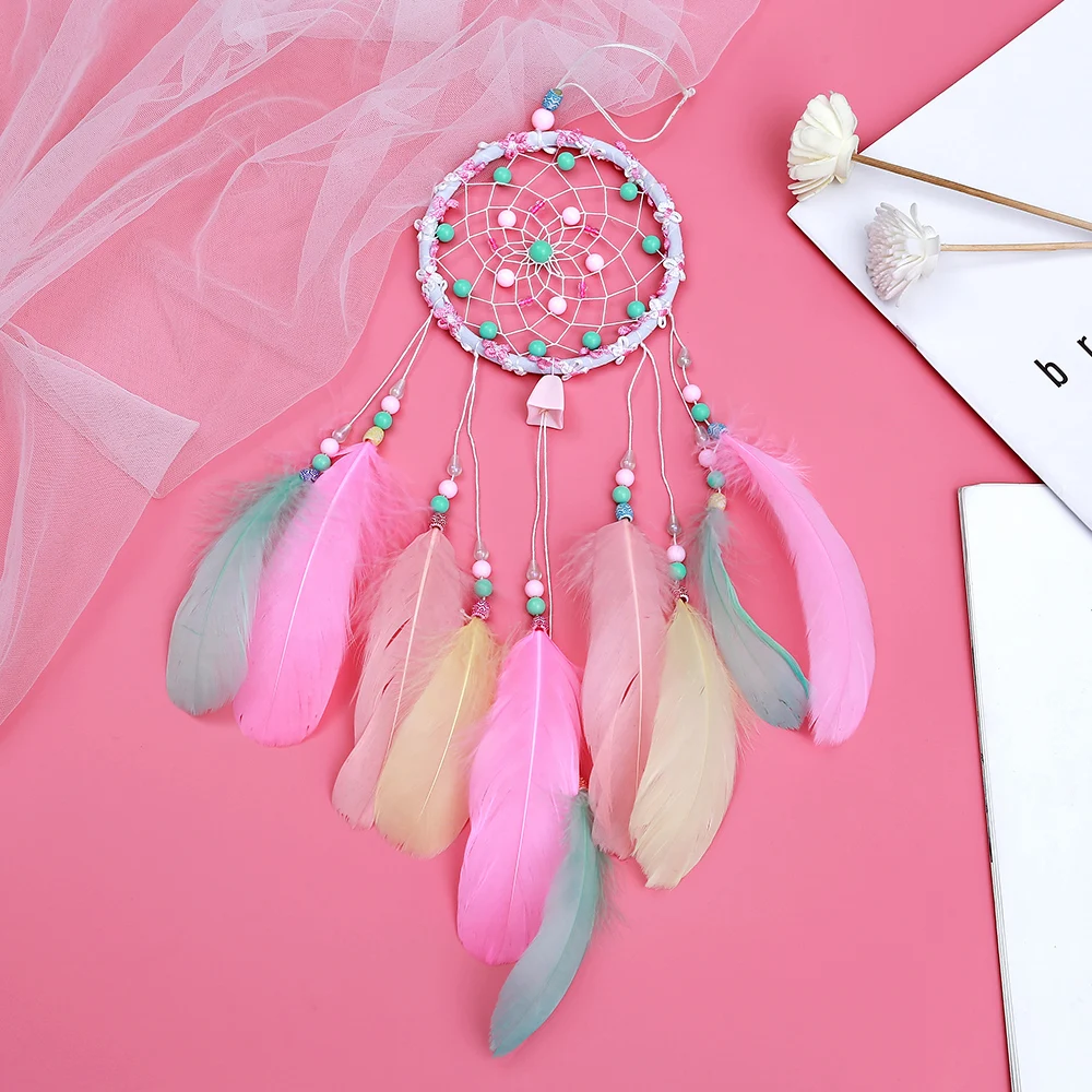 Ручной работы Ловец снов из перьев украшение для комнаты девочки dreamcatchers китайские колокольчики для улицы подвесное украшение