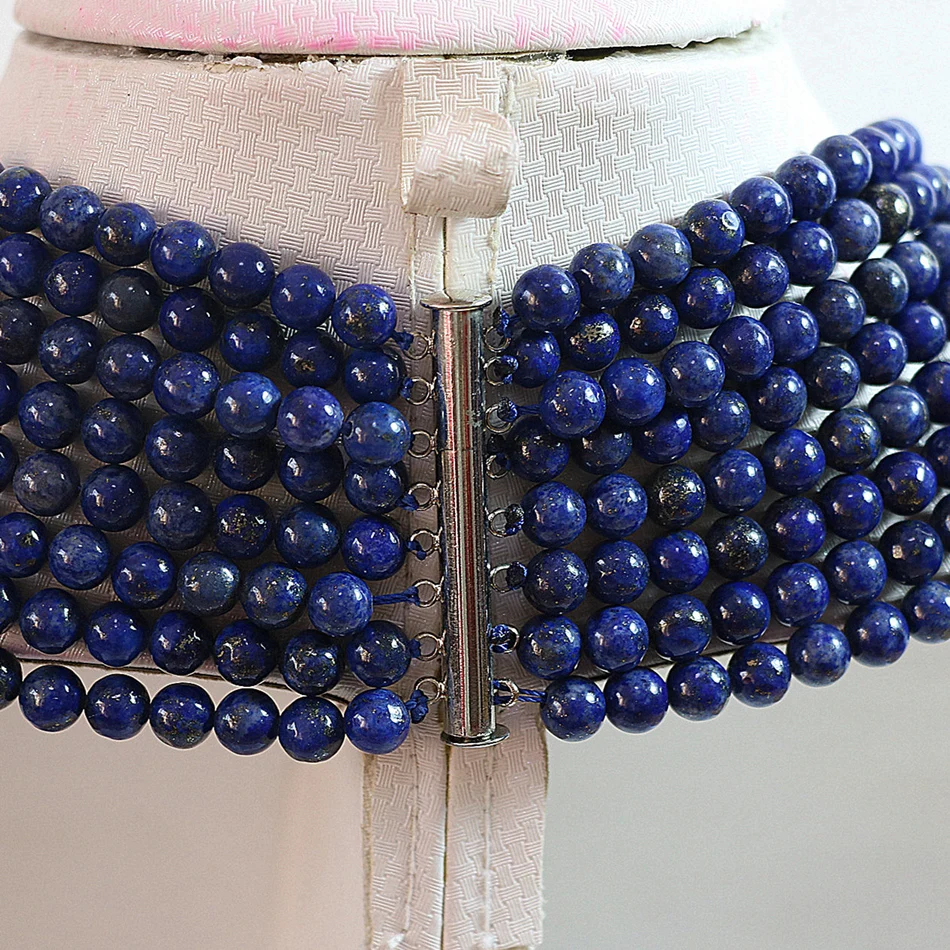 

Original design 8 rows 6mm blue lapis lazuli stone round beads diy necklace semi-precious jewelry making 17-26inch YE2072