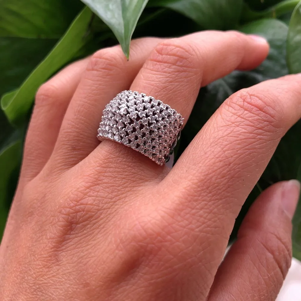 Модные AAA кубического циркония Cz Pave геометрические широкие роскошные кольца для женщин палец вечерние свадебные аксессуары