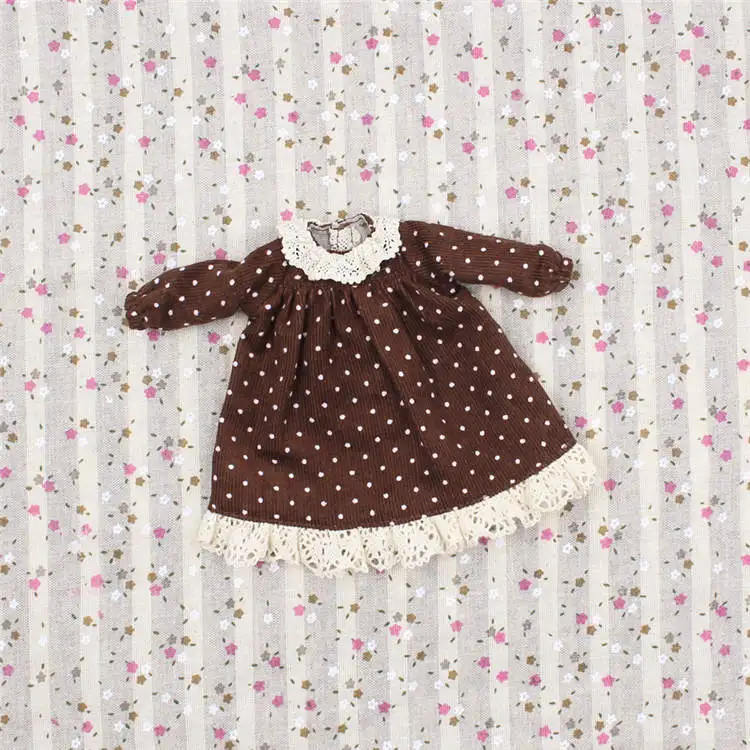 Blyth doll ледяная кукла милое в горошек платье для куклы, только платье без куклы - Цвет: Коричневый