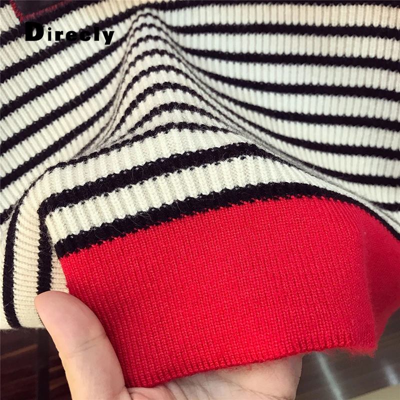 

Direcly 2019 new fashion spring autumn new women's suit knitted O-neck Striped pattern ladies sweater+skirt female