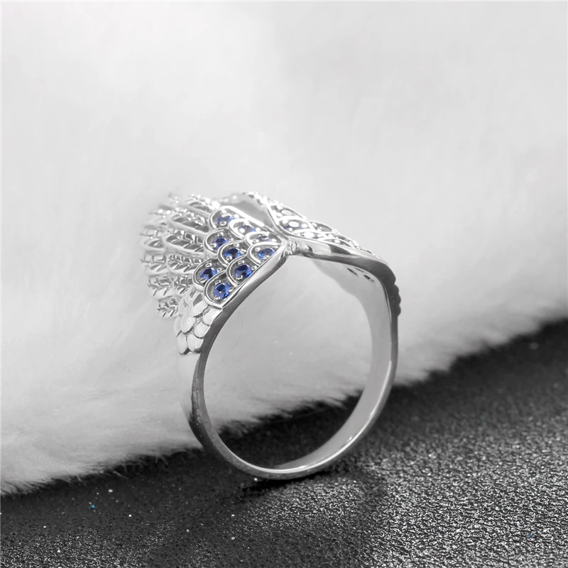 925 стерлингового серебра перо кольцо с синим камнем самый лучший подарок для нее