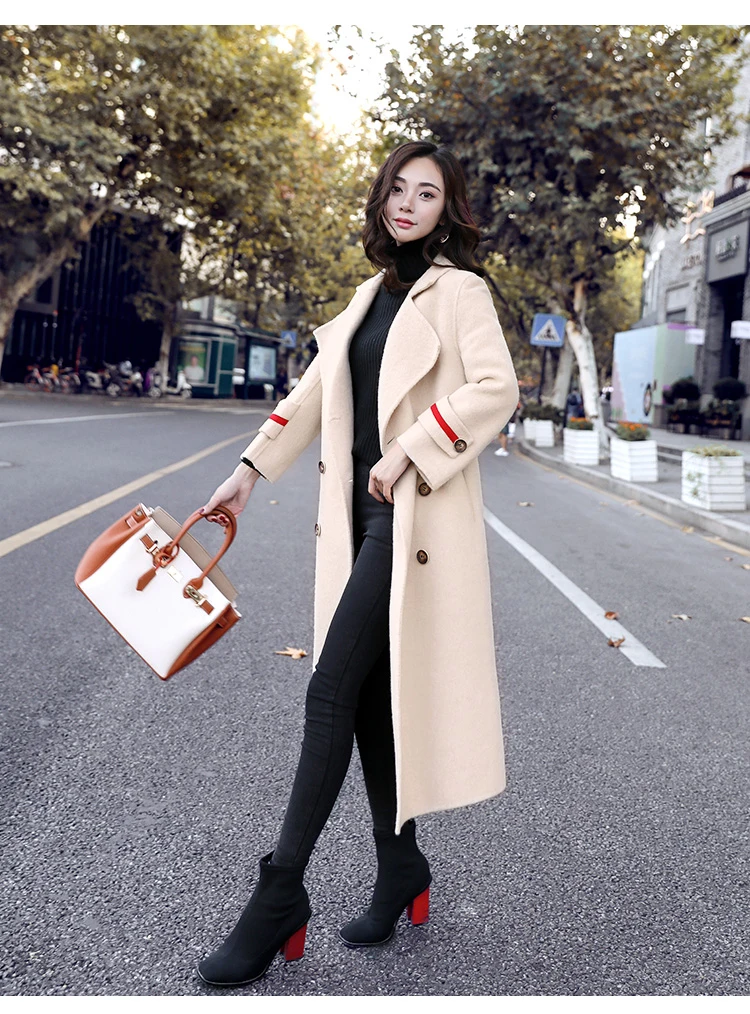 

Winter women's woolen coat slim double breasted woolen Windbreaker female long sleeve fashion elegant outwear overcoat L1620