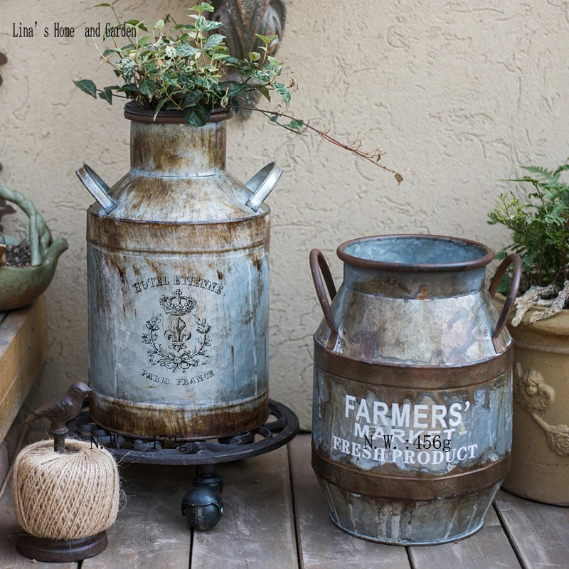 

Farmhouse Handicraft Retro Vintage Antique Metal Flower Jug Vase