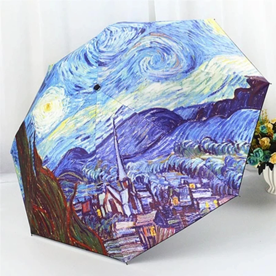 Роскошный зонт от солнца Van Gogh с защитой ультрафиолета складной волшебный